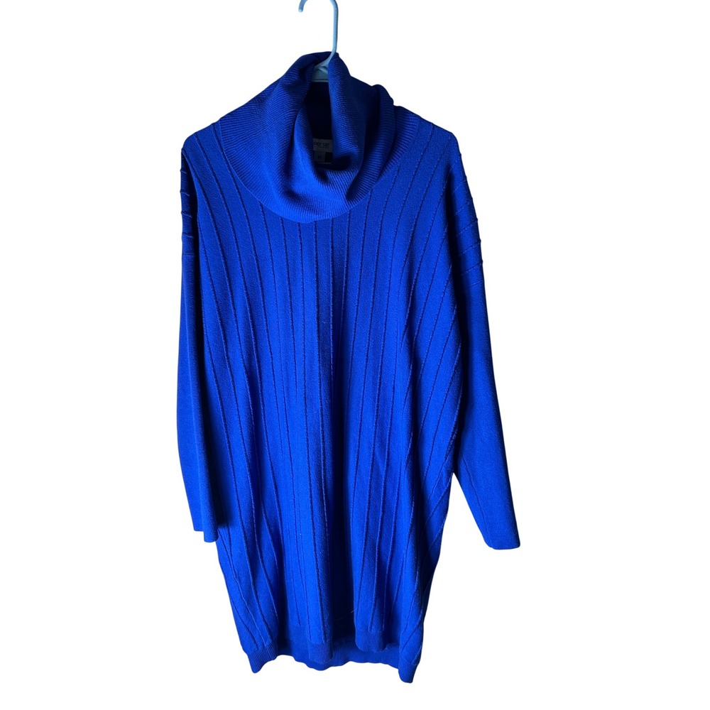 Per Se by Carlisle Royal Blue Ribbed Cowl Neck Tunic Sweater Silk Blend Medium